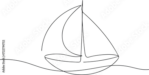 Single line drawing of a sailboat on water sailing