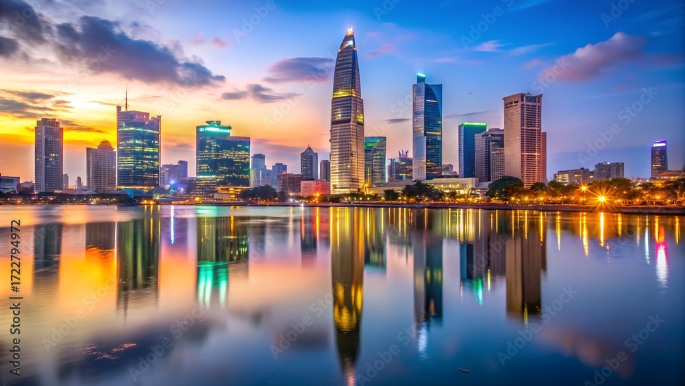 Naklejka premium Vietnam Travel Photography of Hoi An Old Town with Lanterns, Hoi An Lantern Streets in Vietnam at Dawn