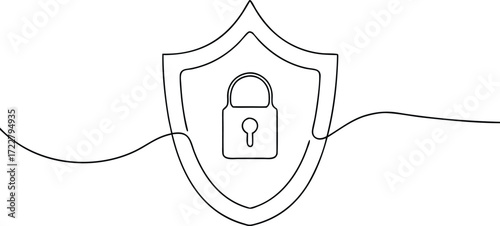 Black outline shield with padlock icon on white background