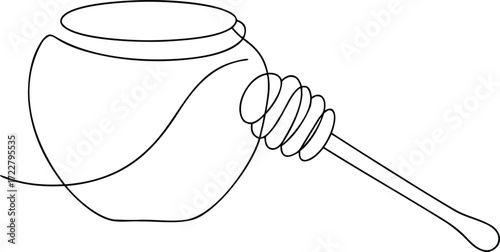 Black line art of honey pot and dipper honey dipper