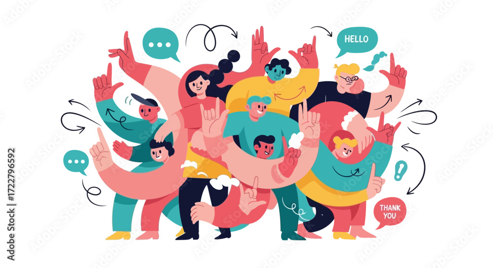 Fototapeta premium Diverse Group of People Communicating and Celebrating Together in a Vibrant Illustration.