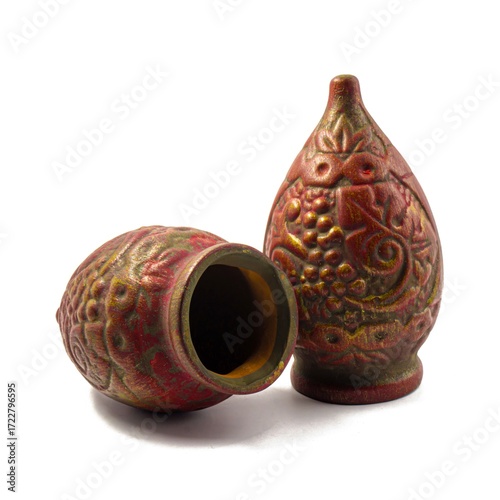 Two Souvenir Qvevri (Kvevri) made of clay for drinking wine. Bas-reliefs in the form of a grapevine. Kvevri are earthenware vessels used for the fermentation, storage and ageing of traditional Georgia