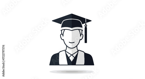 Line art illustration showcasing an individual in graduation attire against a clean white background design for academic achievements