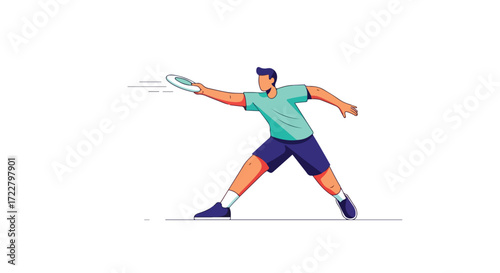 Athletic man throwing a frisbee with power and accuracy on an isolated white background, embodying recreational fun and athletic skill effortlessly