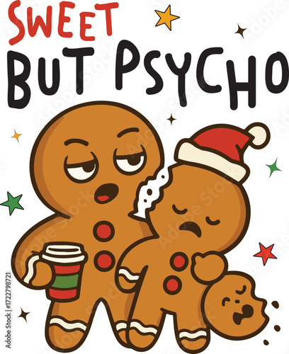 Sweet But Psycho - Trend Sarcastic Christmas T-shirt, Xmas Holiday humor clipart, Kawaii Funny Animal Typographic Shirt,
