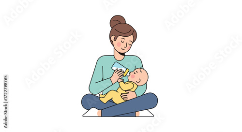 A mother's tender moment feeding her newborn baby, nurturing the bond between them, illustrating the essence of maternal care and affection through