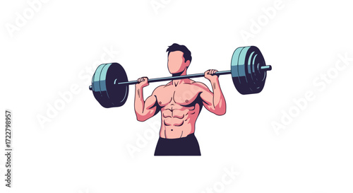 Graphic depiction of a muscular man lifting a heavy barbell showcasing strength and determination through fitness exercises