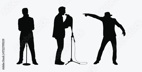 Silhouettes of Musicians Performing on Stage Under Spotlight Entertainment Concept