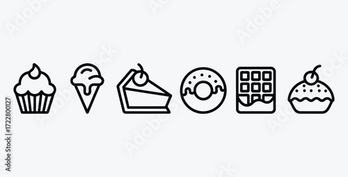 Sweet desserts icon set cupcake ice cream pie donut and waffle
