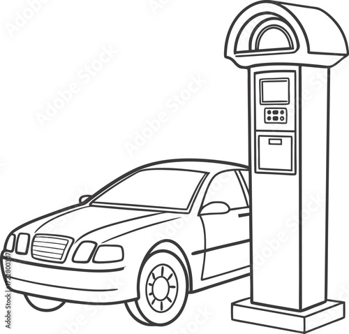 Illustration of a car parked next to a parking meter