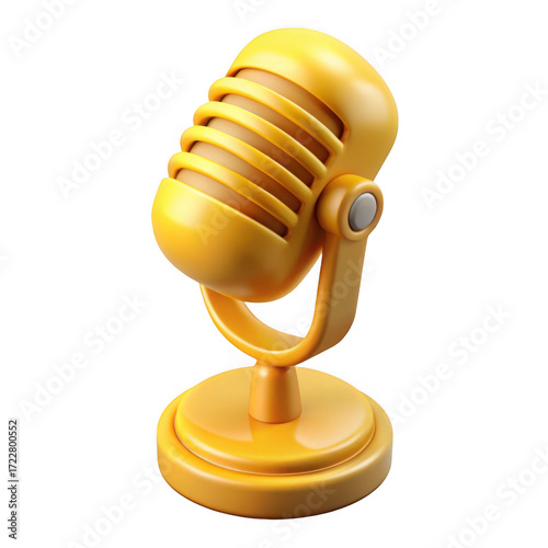 3d vintage microphone on stand isolated on transparent background