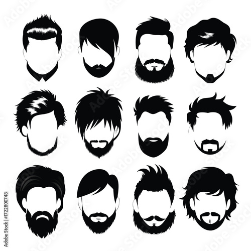Collection of diverse black and white male hairstyles and beards