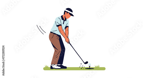 Golfing Precision: An Illustration of a Golfer Executing a Precise Shot on a Verdant Green Course with Artistic Flair and Minimalist Style