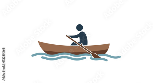 Person rowing a boat on wavy water surface in vector format illustrating outdoor activity and transportation on calm lake