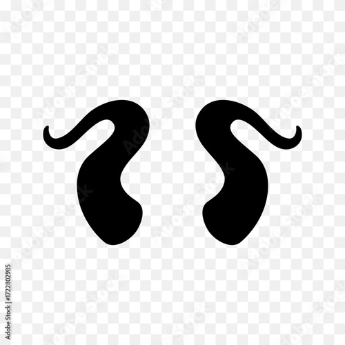 Black devil horns. Flat silhouette vector illustration isolated on transparent background for fantasy or Halloween themes