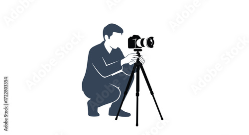 Silhouette photographer capturing special moments with camera setup for professional photography work on white plain background