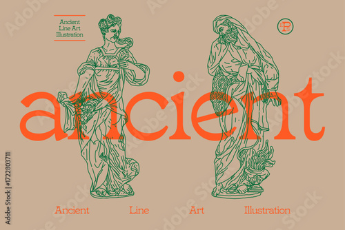 Line drawing of classical sculptures from ancient times. Illustration graphic design.
