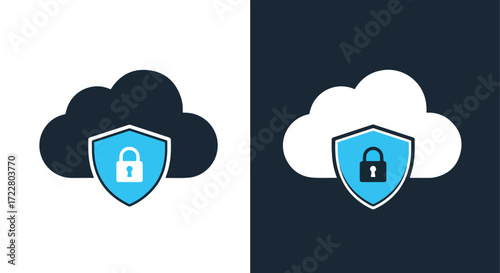 Cloud security icon featuring shield and lock symbol for data protection concepts