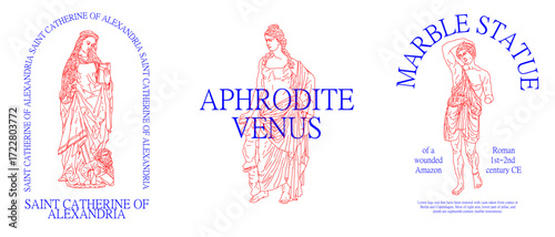 Line drawing of classical sculptures from ancient times. Illustration graphic design.