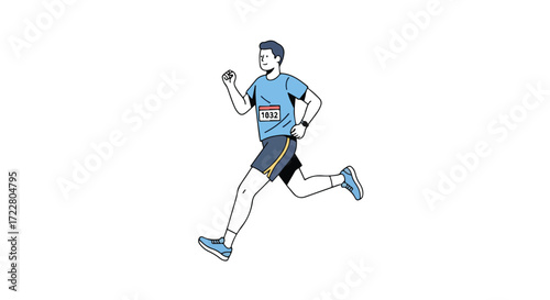 Athlete in motion: Energetic man running with determination, participating in a race, isolated on a white background, highlighting athleticism and