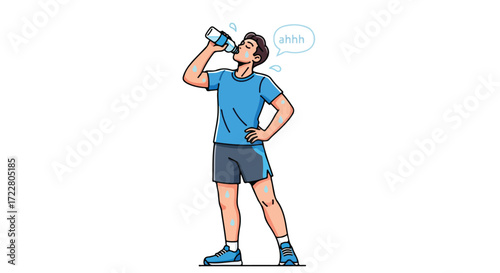 Animated Athlete Hydration Illustration: Freshness, Recovery and Refreshment after Intense Workout Session