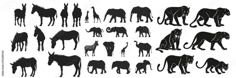 Fototapeta premium set of 25 wild animal silhouette icons isolated on white background