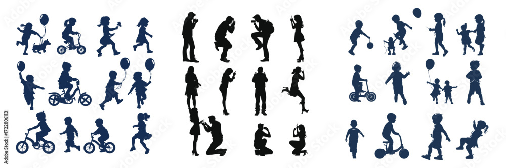 Fototapeta premium set of 30 children silhouette icons isolated on white background