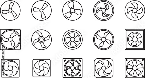 Illustration of collection of fan icons, isolated on white background