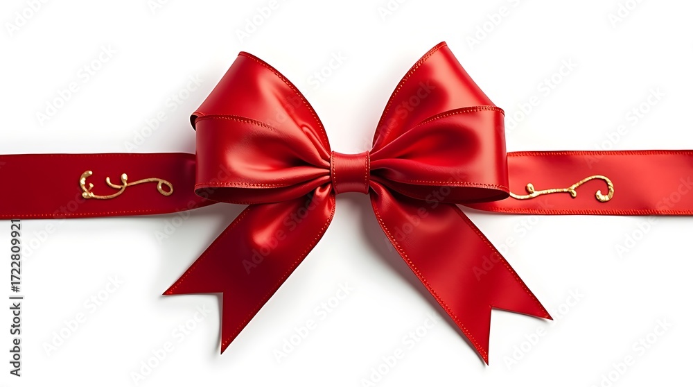 Fototapeta premium Elegant Red Bow with Gold Accents on White Background
