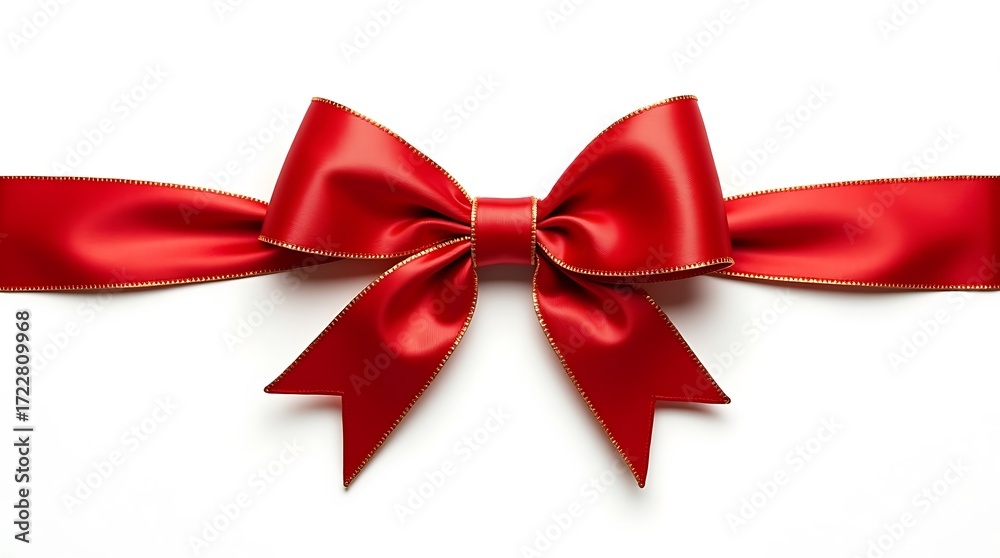 Fototapeta premium Elegant Red Bow with Gold Accents on White Background 