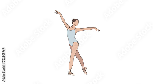Elegant ballet dancer showcasing fluidity and grace in a poised pose, expressing the beauty of movement and control with artistic lineworks