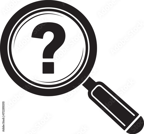 Illustration of magnifying glass with question mark inside, isolated on white background
