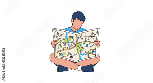 Exploring the Unfamiliar: A Boy Navigating with Map in Hand on an Excursion Adventure in the City