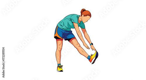 A Vibrant Illustration of a Female Athlete Stretching her Hamstring During Workout Preparation Illustrative