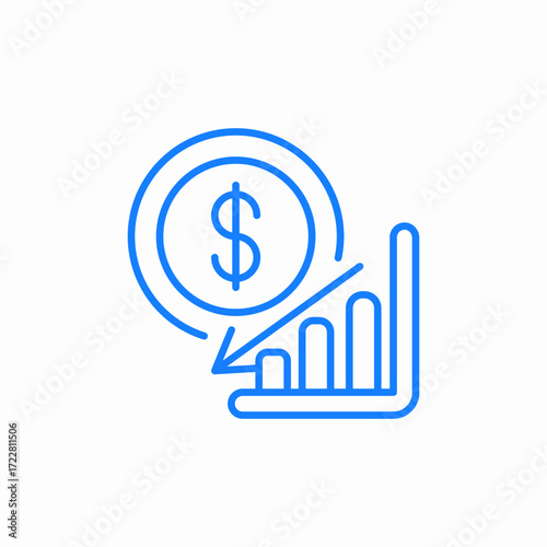 money financial loss decrease blue icon sign vector