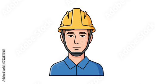 Illustration of a construction worker with a safety helmet and blue uniform shirt showcasing professional demeanor, suitable for various applications