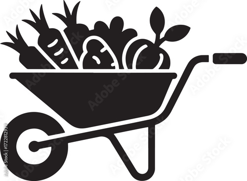 Wheelbarrow Vector Filled Carrots Vegetables Garden Gardening Farming Cart Icon