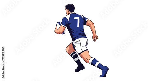 Dynamic Illustration of a Rugby Player in Motion Showcasing Athleticism and Game Intensity with a Clean Background Creating a Visually Striking