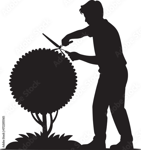 Gardener Pruning Bush Silhouette Yard Maintenance Landscaping