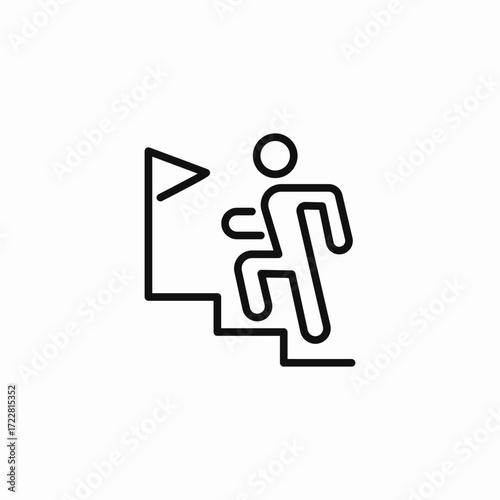 person climbing stairs flag icon sign vector
