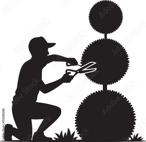 Gardener Pruning Topiary Silhouette Professional Landscaper Maintenance
