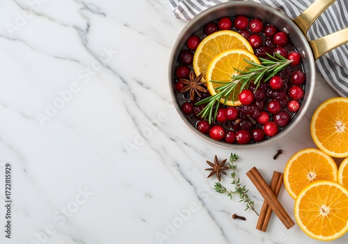 Autumn Thanksgiving Festival Background with Cranberries, Oranges, and Spices for American Holiday Decor