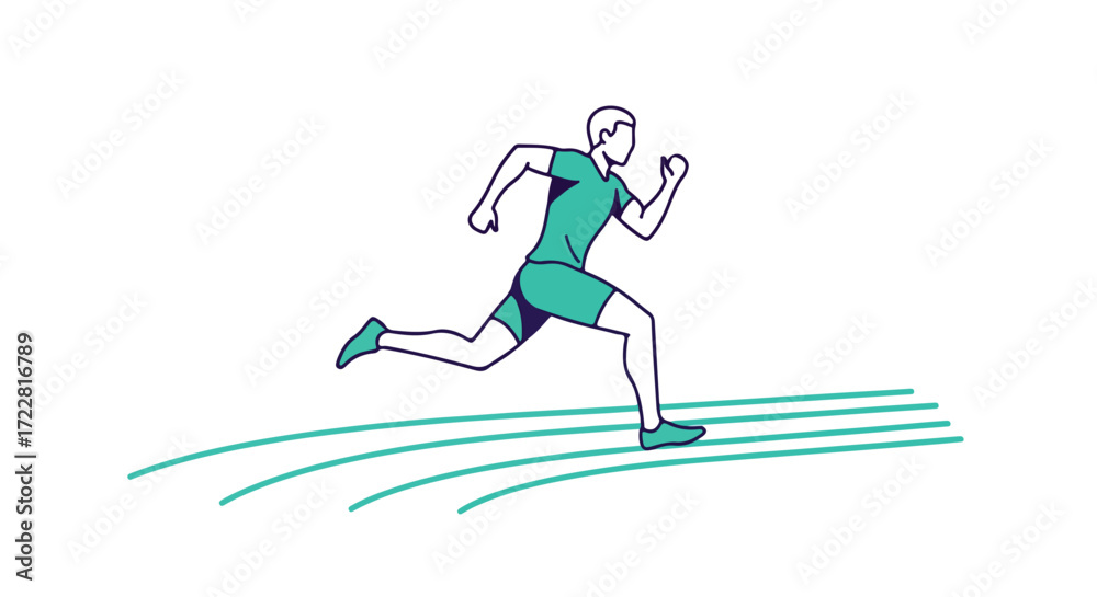 Fototapeta premium Dynamic linear illustration of a runner sprinting, symbolizing athleticism and motion in sports activities, with a focus on fitness and competition
