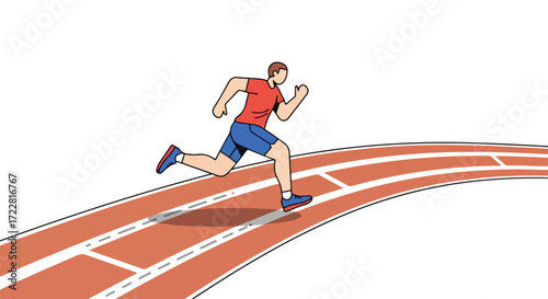 Illustration of an athlete sprinting on a curved track with a clean background symbolizing speed and competition in sports athletics