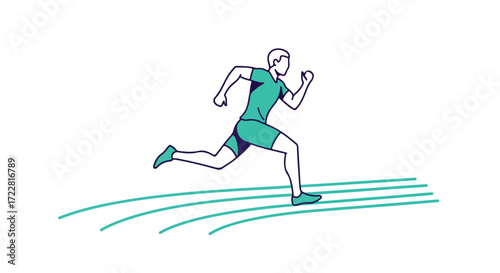 Dynamic linear illustration of a runner sprinting, symbolizing athleticism and motion in sports activities, with a focus on fitness and competition
