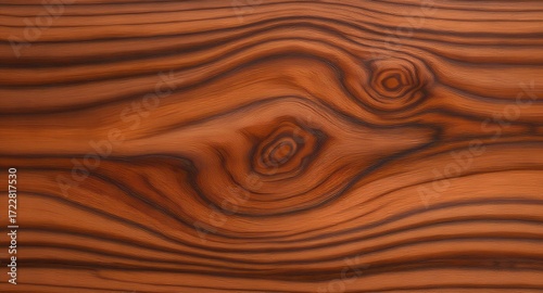 Detailed close-up view of a rich, warm-toned wood grain with intricate patterns and a prominent knot.