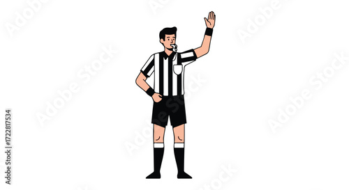 Illustrated Referee signaling with raised hand symbolizing control over fair play in sports game