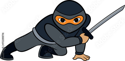 Cute Ninja Cartoon, Funny Ninja Warrior, Cartoon Ninja Fighter, Stealth Action Ninja, Martial Arts Cartoon Character, Kawaii Ninja Illustration, Comic Ninja Vector, Black Suit Ninja Drawing, Hero Ninj