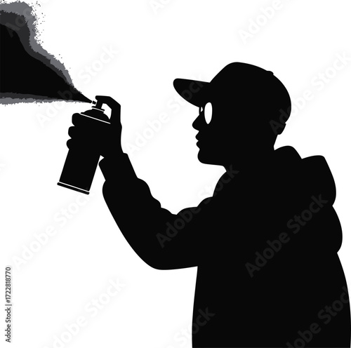 Silhouette Of Person Spraying Paint From Aerosol Can Vector Illustration