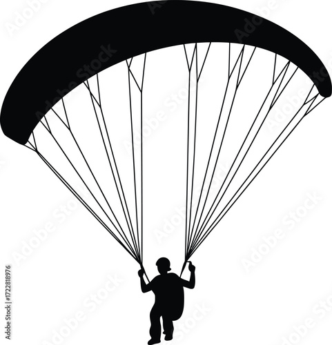 Silhouette Paraglider in Action Flying High Extreme Sport with Parachute Canopy